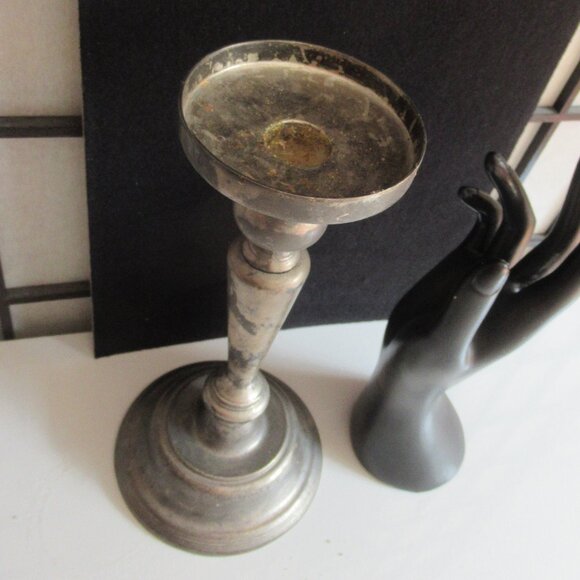 Art Deco Candle Holder, Pillar, Taper, Silver plated, Zinc, Distressed, Vintage - Picture 4 of 14
